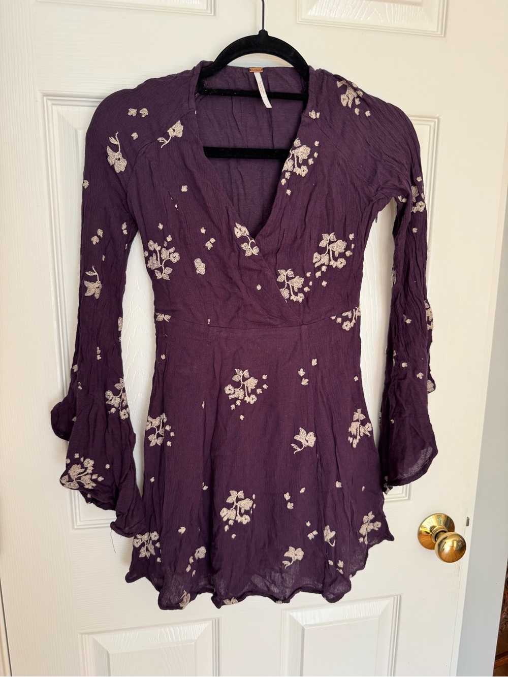 Free People Plum Floral Wrap-Style Mini Dress